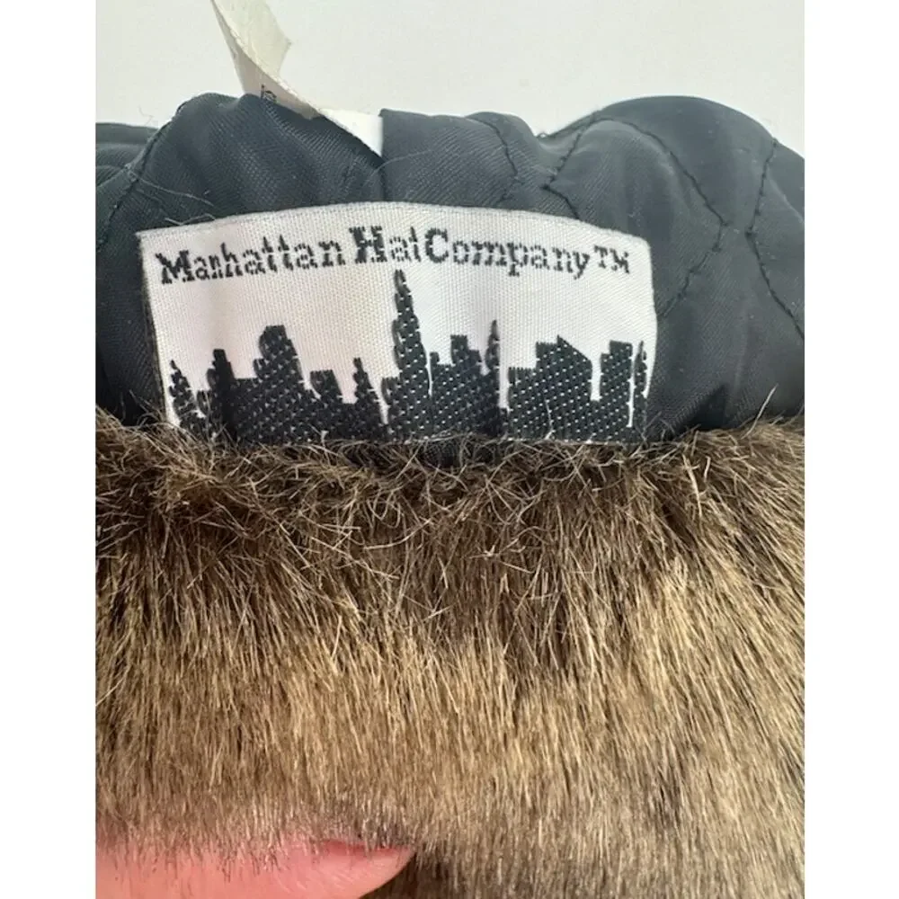Manhattan Company Tweed Faux Fur Hat Insulated Lining Winter Hat